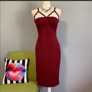 Boohoo red bodycon dress.